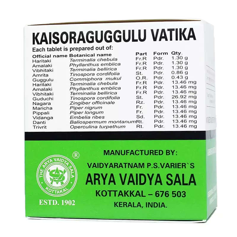 Kottakkal Arya Vaidyasala Kaisora Guggulu Vatika, 100 Tablets-2.webp